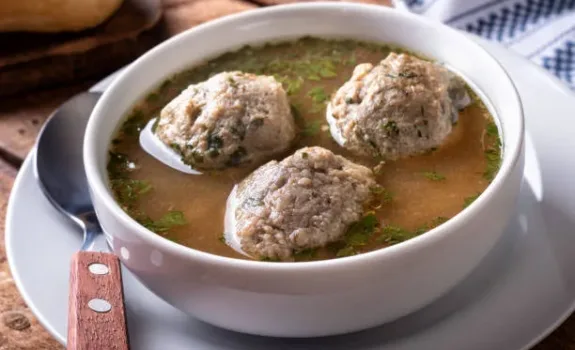 A bowl of delicious homemade liver dumpling soup.